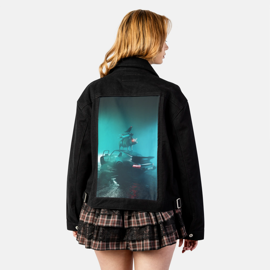porchepig patch on female atelier canvas jacket in nightfall