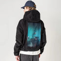porchepig patch on male retro cord hoodie in onyx