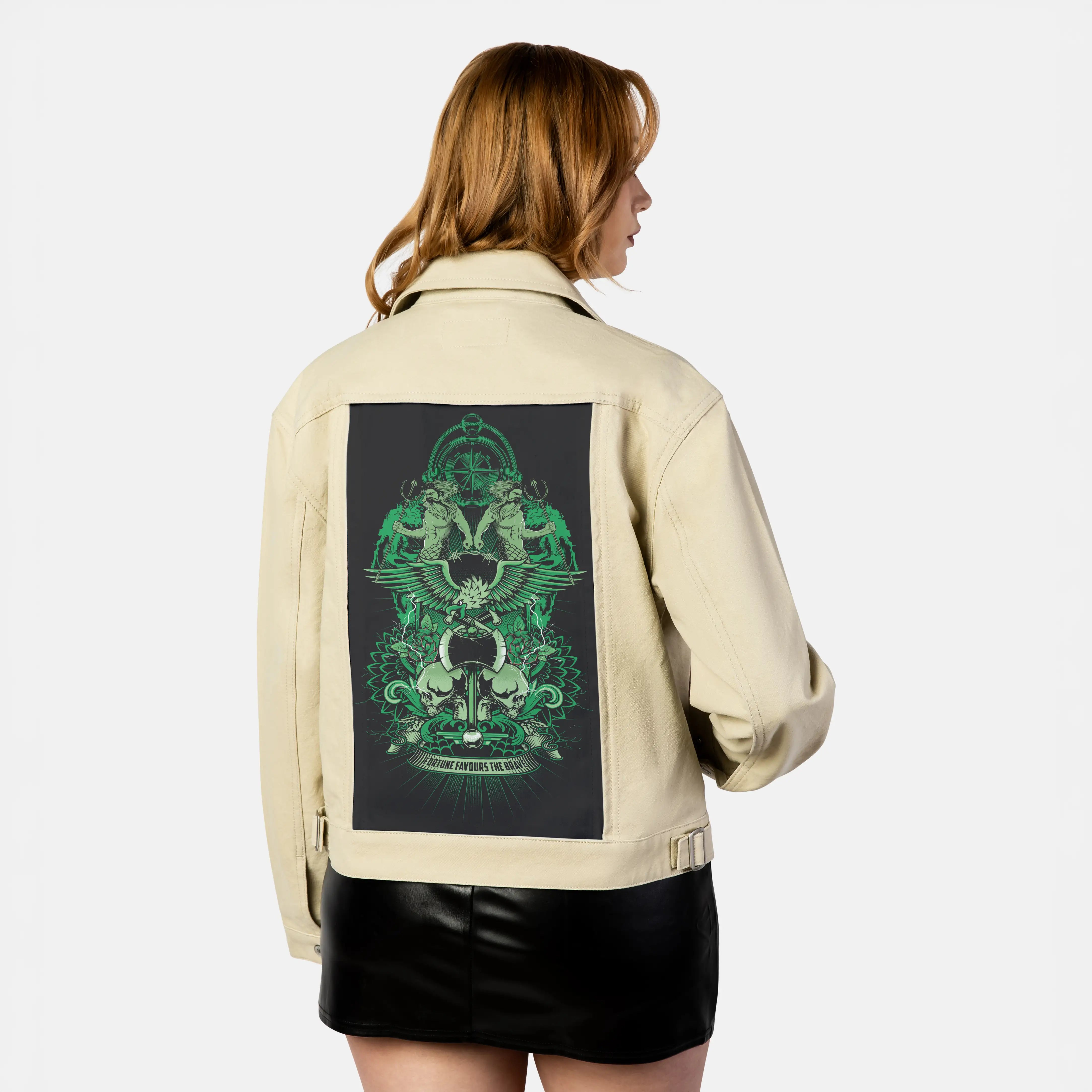 poseidonsskulls patch on female atelier canvas jacket in tan