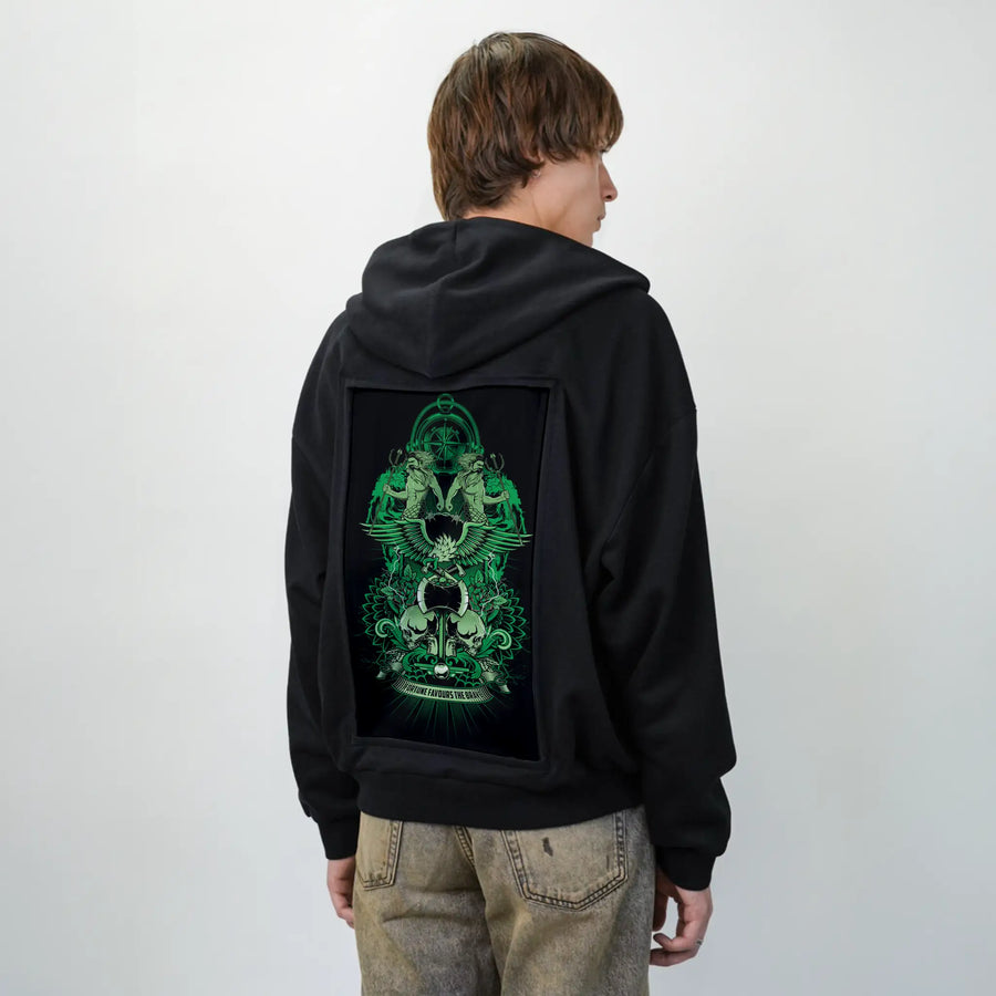 poseidonsskulls patch on male essential zip hoodie in after hours