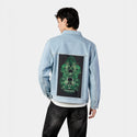 poseidonsskulls patch on male og denim jacket in oceanside