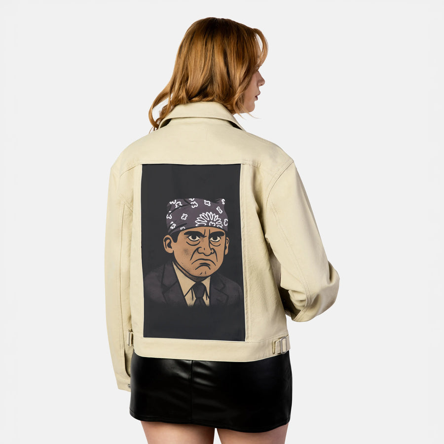 prisonmike patch on female atelier canvas jacket in tan