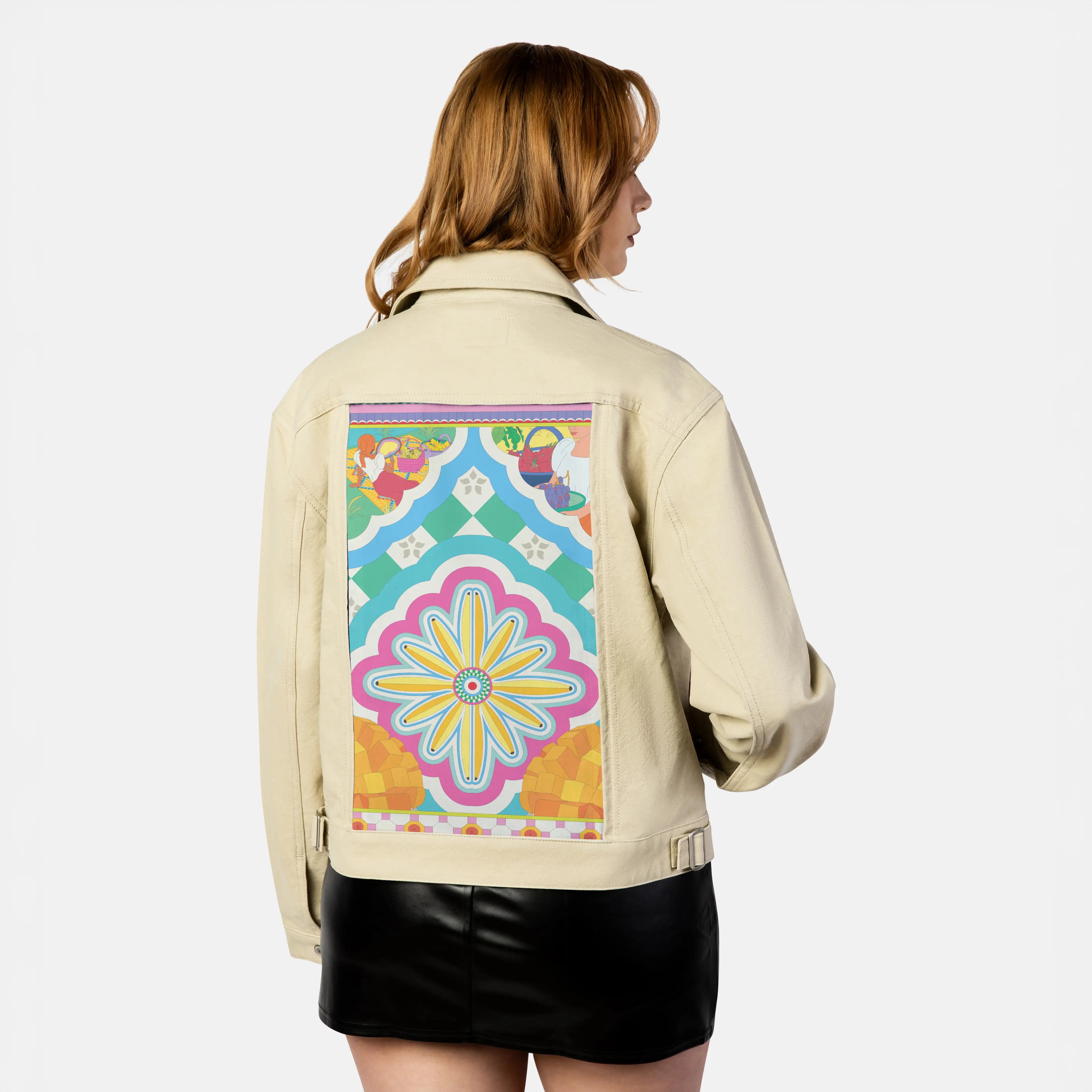 prutas patch on female atelier canvas jacket in tan
