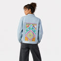 prutas patch on female og denim jacket in oceanside