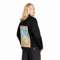 prutas patch on female og denim jacket in raven