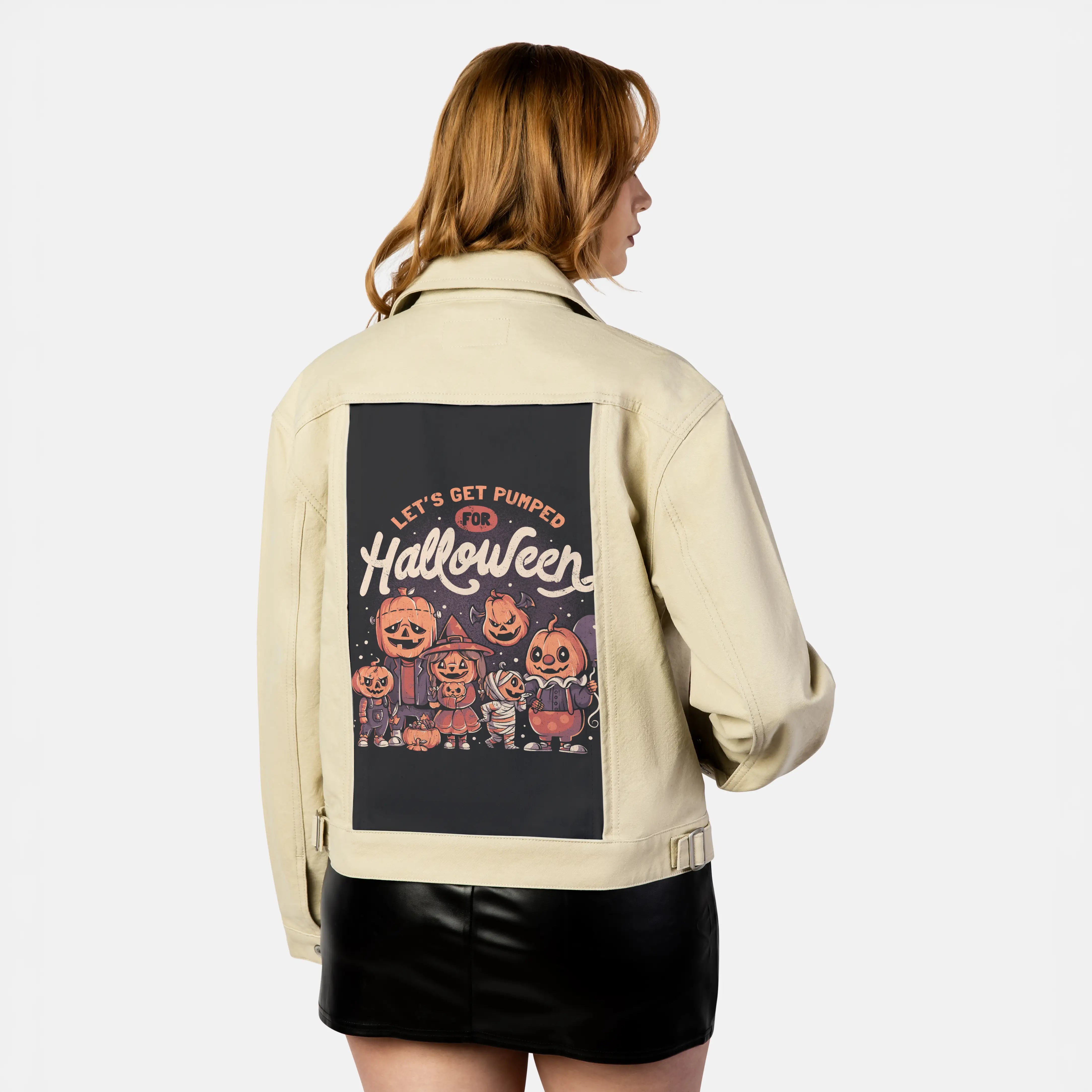 pumpedforhalloween patch on female atelier canvas jacket in tan