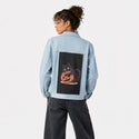 pumpkinembrace patch on female og denim jacket in oceanside