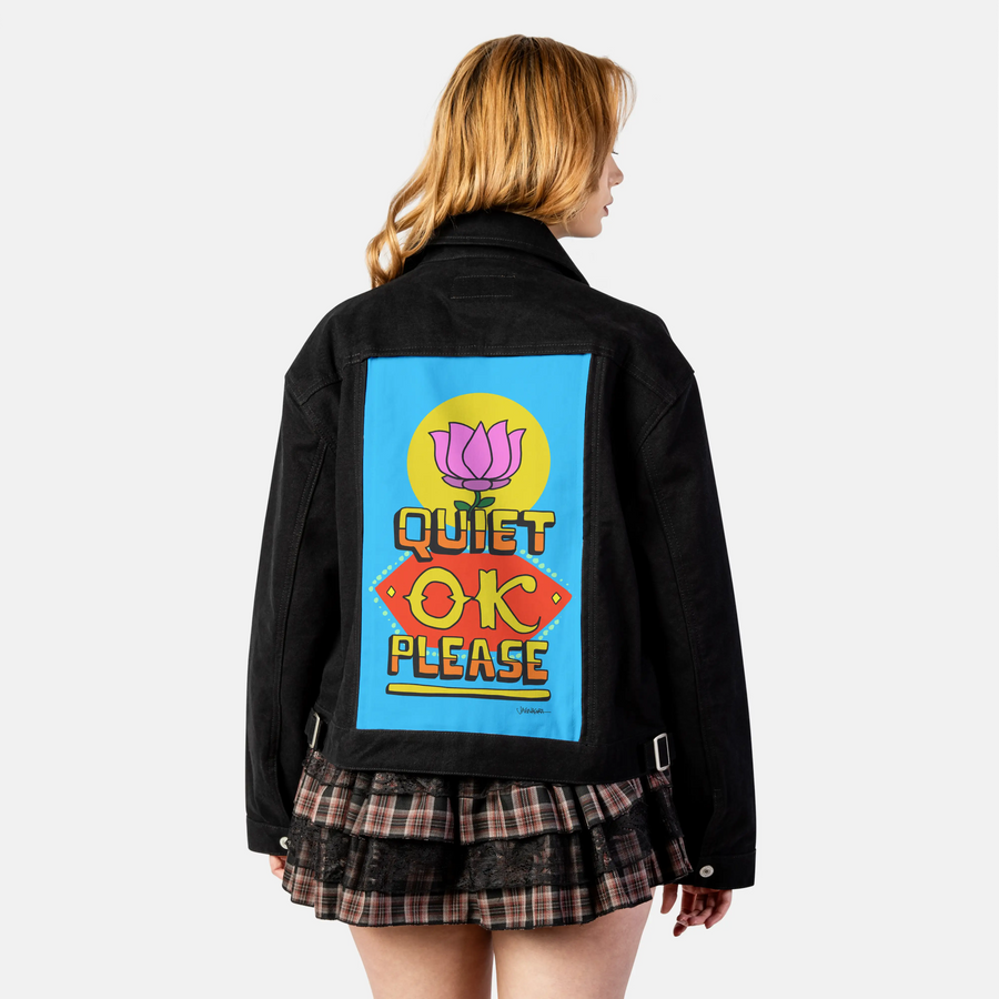 quietokplease patch on female atelier canvas jacket in nightfall