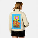 quietokplease patch on female atelier canvas jacket in tan