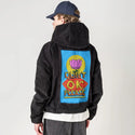 quietokplease patch on male retro cord hoodie in onyx