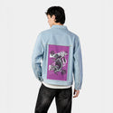 rabbitxray patch on male og denim jacket in oceanside