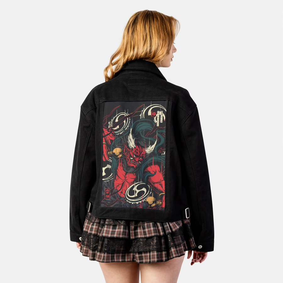 raijin patch on female atelier canvas jacket in nightfall