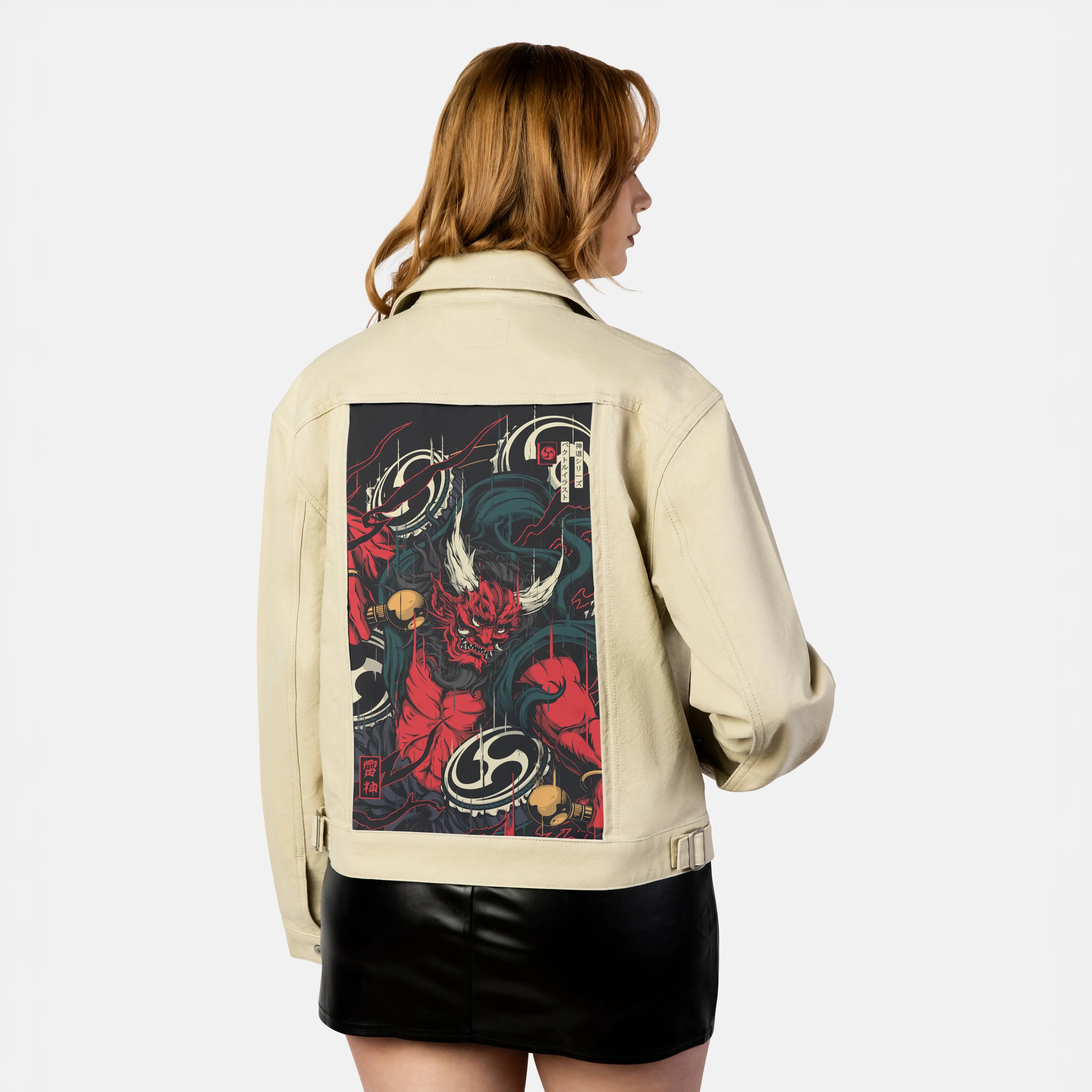 raijin patch on female atelier canvas jacket in tan