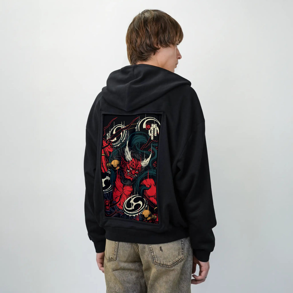 raijin patch on male essential zip hoodie in after hours
