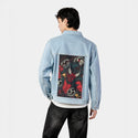 raijin patch on male og denim jacket in oceanside