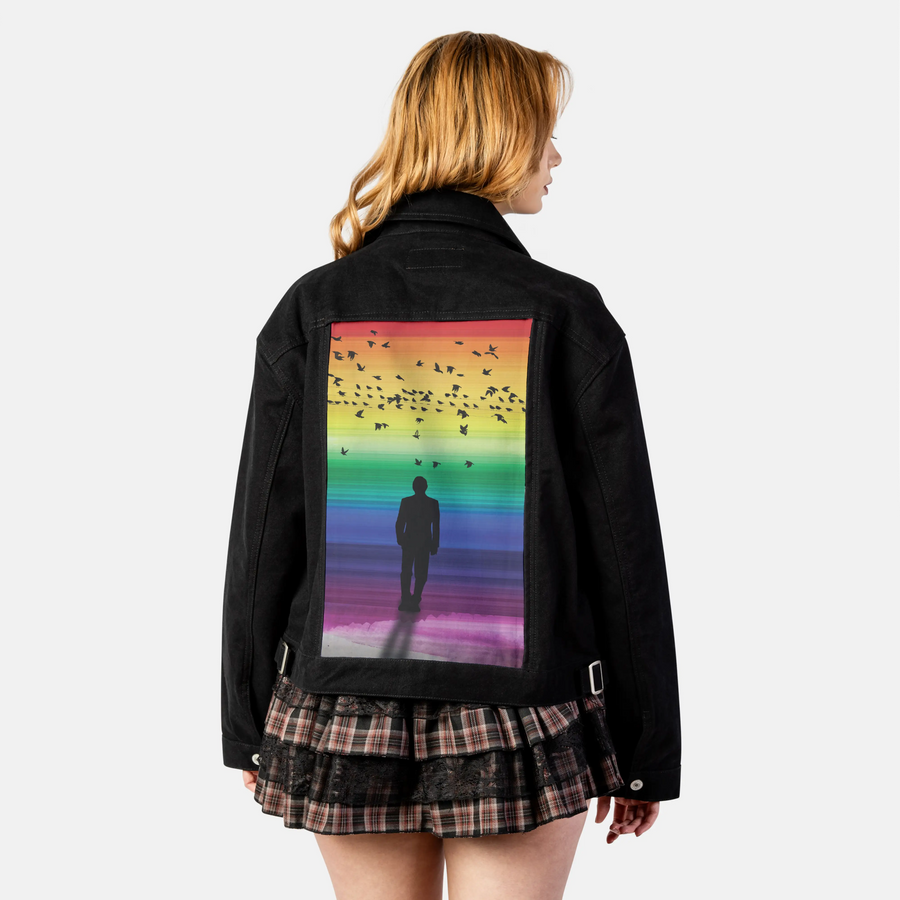 rainbowhorizons patch on female atelier canvas jacket in nightfall