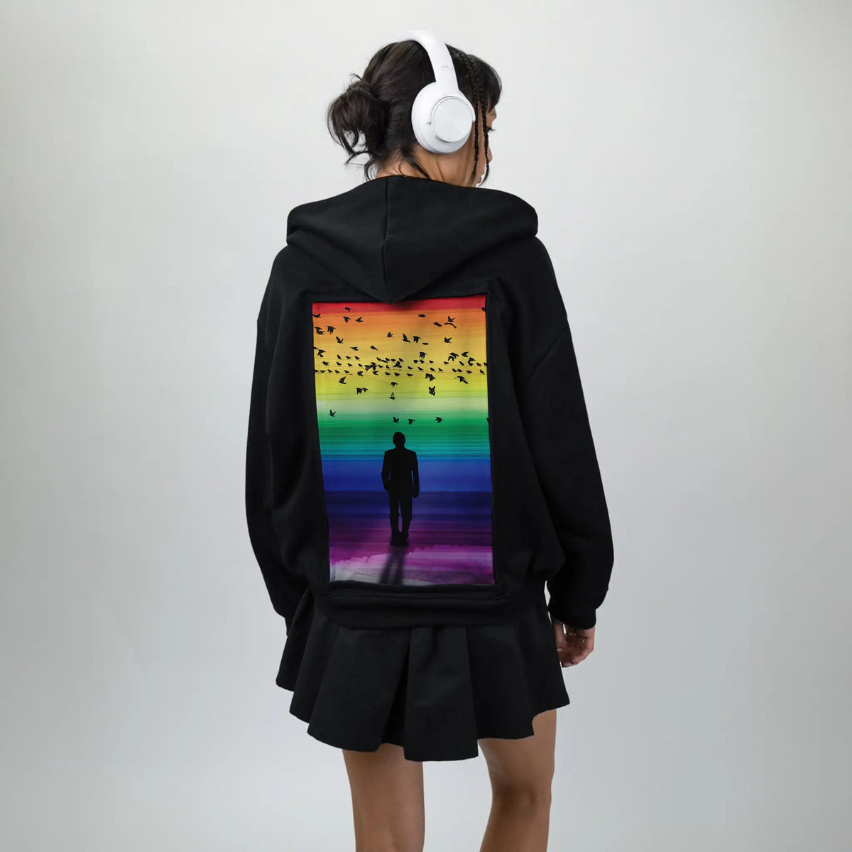 rainbowhorizons patch on female essential zip hoodie in after hours