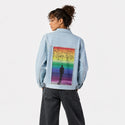 rainbowhorizons patch on female og denim jacket in oceanside