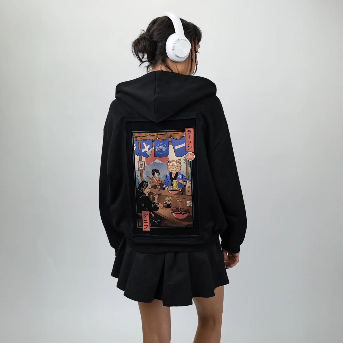 ramenmeowster patch on female essential zip hoodie in after hours