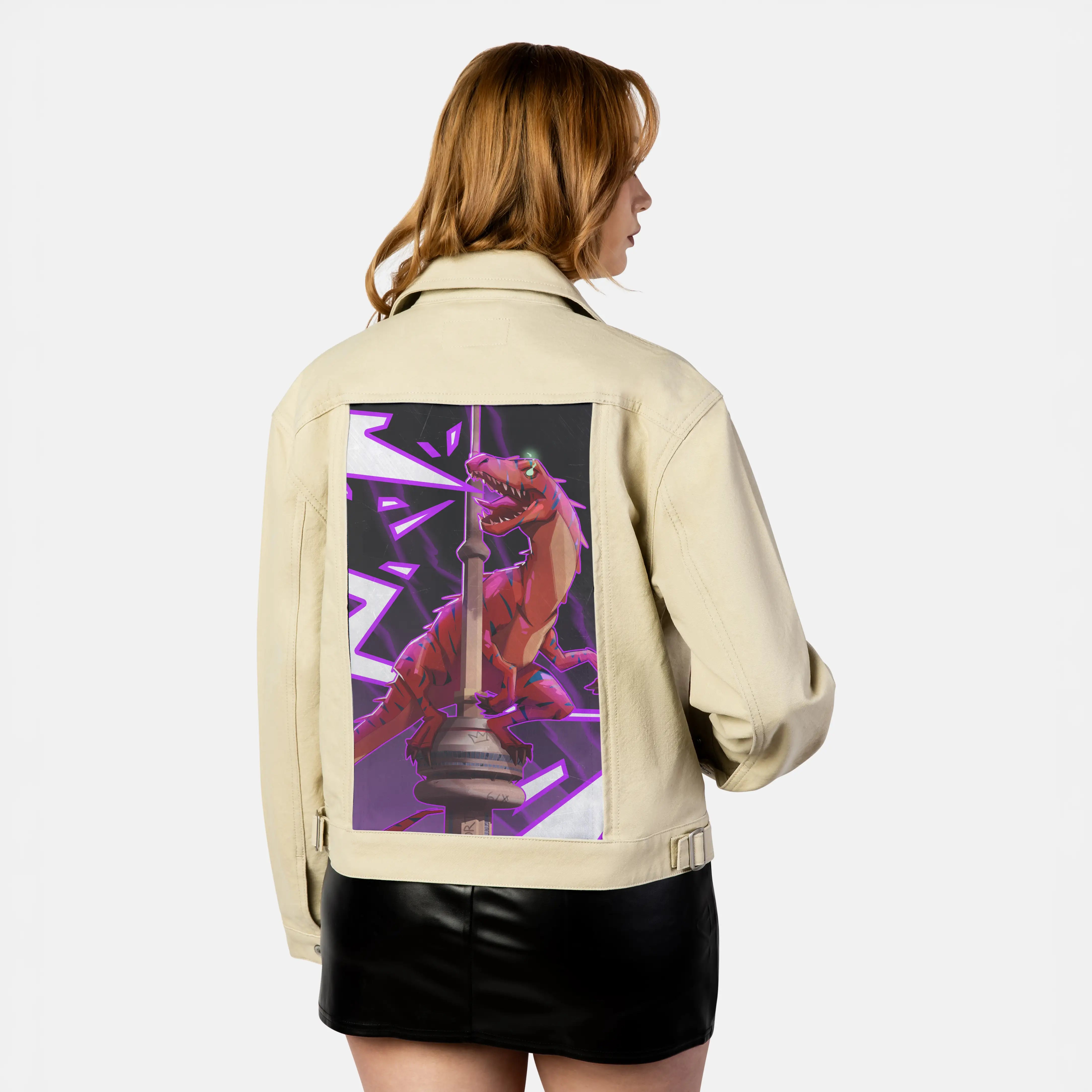 raptortower patch on female atelier canvas jacket in tan
