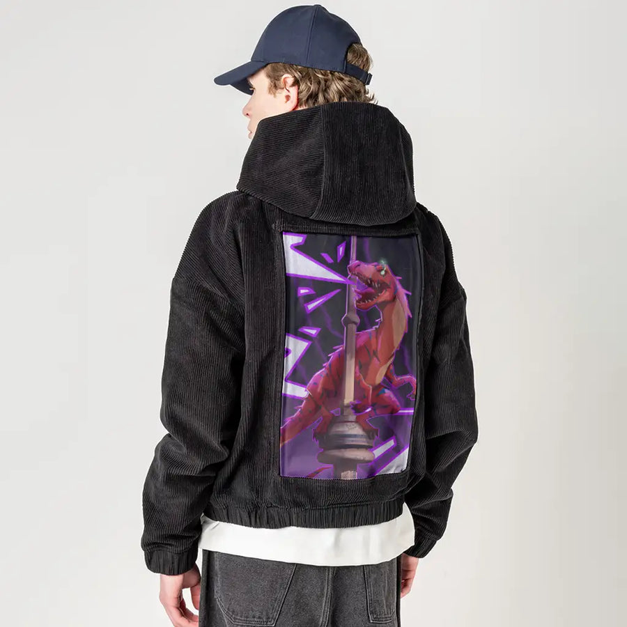 raptortower patch on male retro cord hoodie in onyx