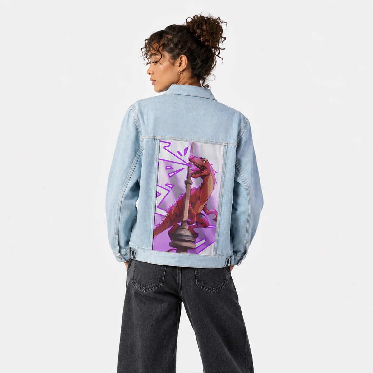 raptortowerlight patch on female og denim jacket in oceanside