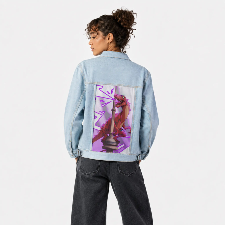 raptortowerlight patch on female og denim jacket in oceanside