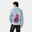 raptortowerlight patch on male og denim jacket in oceanside