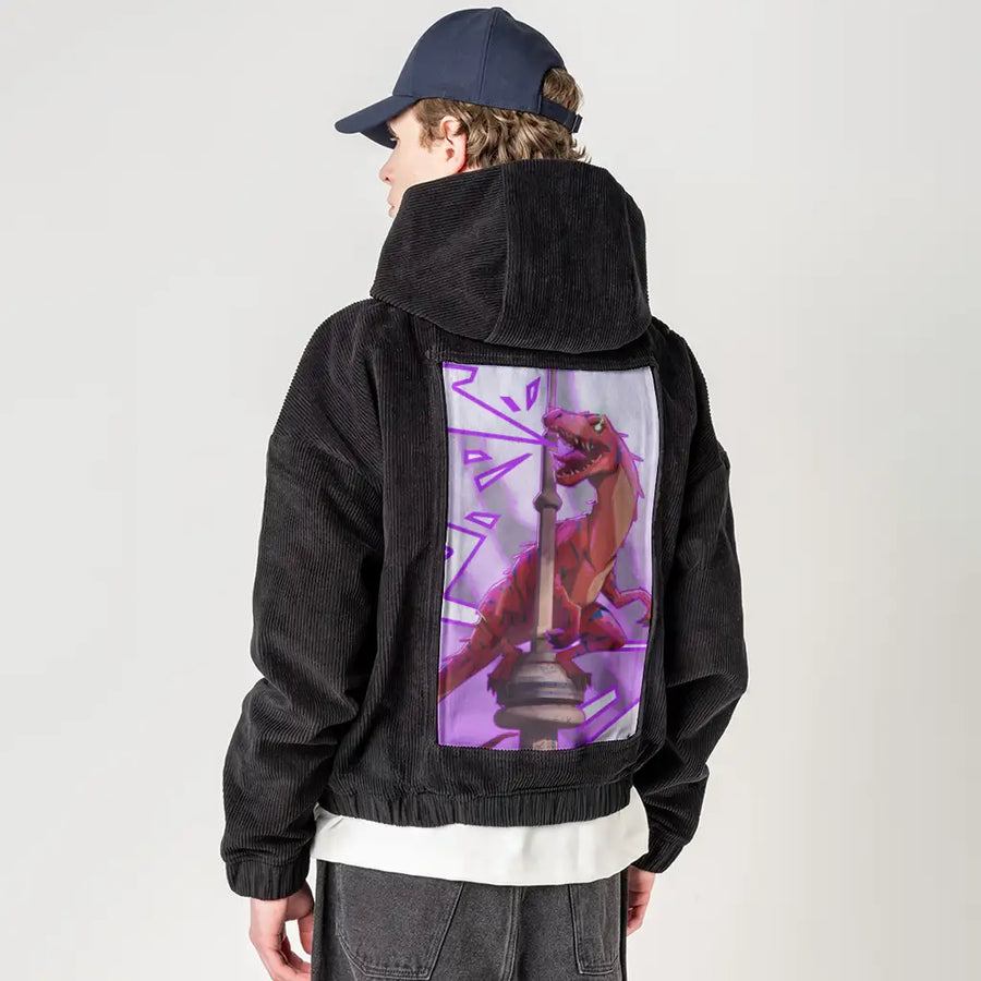 raptortowerlight patch on male retro cord hoodie in onyx