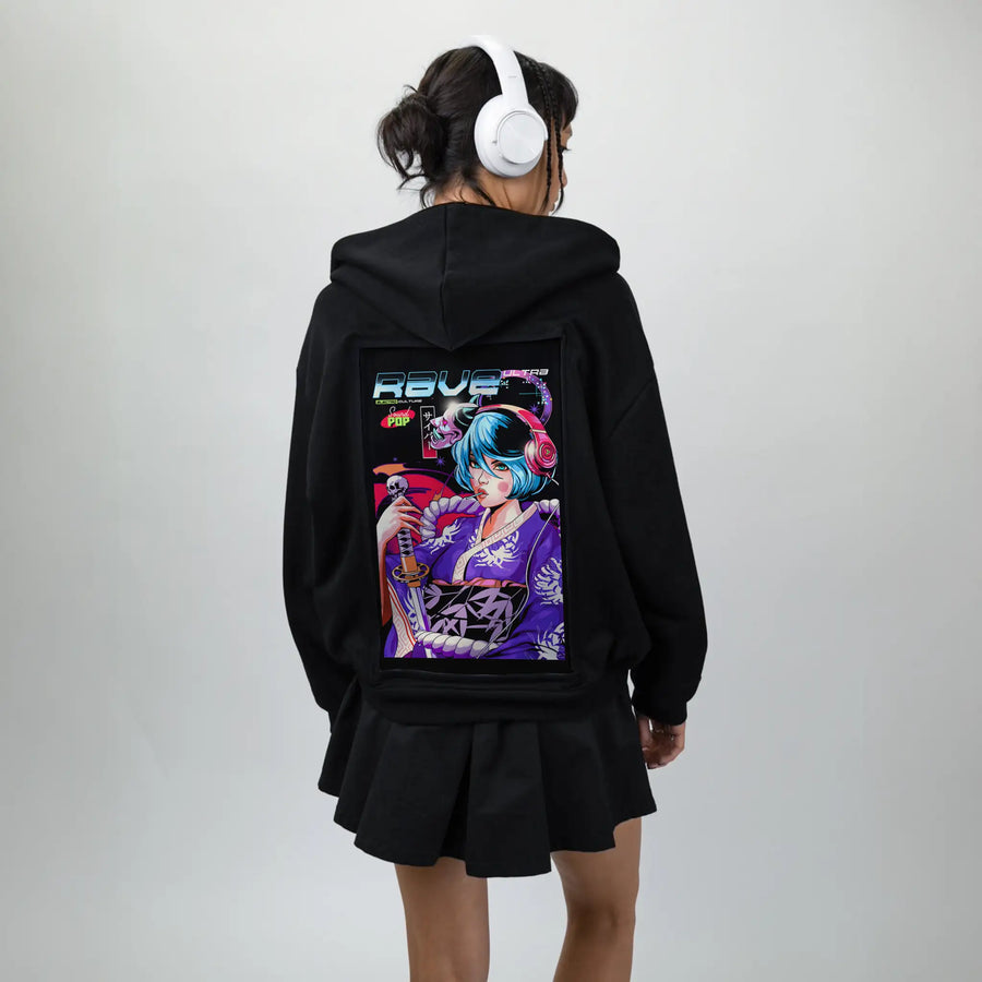 ravepopgeisha patch on female essential zip hoodie in after hours