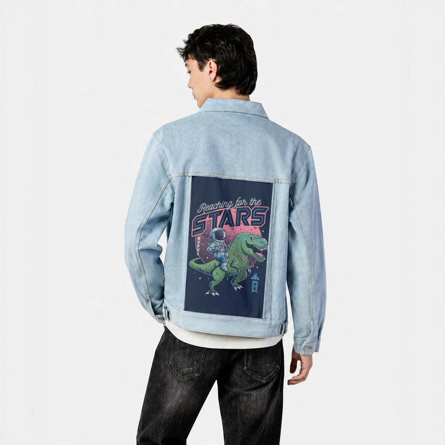 reachingforthestars patch on male og denim jacket in oceanside