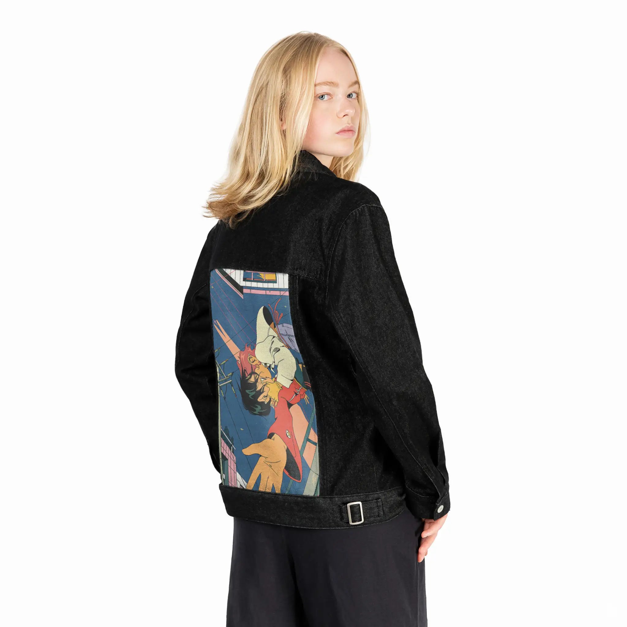 realconnection patch on female og denim jacket in raven