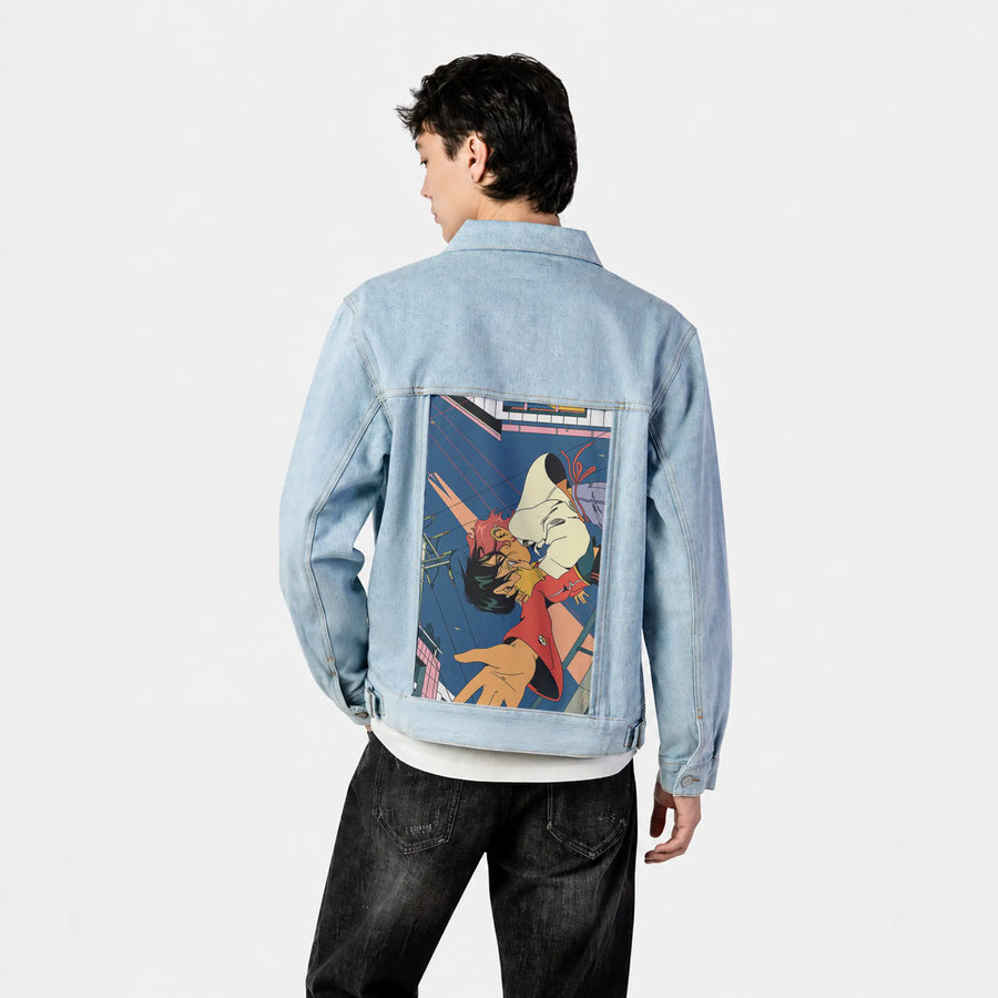 realconnection patch on male og denim jacket in oceanside