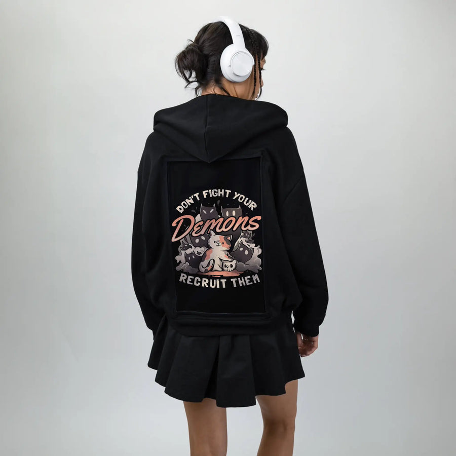 recruityourdemons patch on female essential zip hoodie in after hours