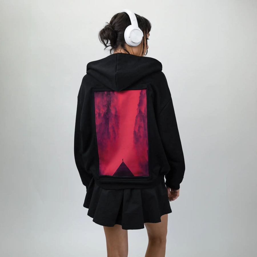 reddream patch on female essential zip hoodie in after hours