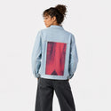 reddream patch on female og denim jacket in oceanside