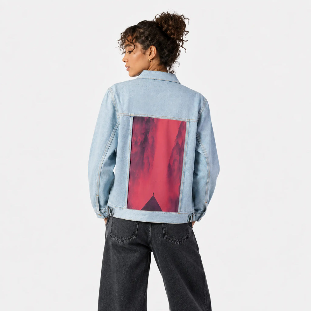 reddream patch on female og denim jacket in oceanside