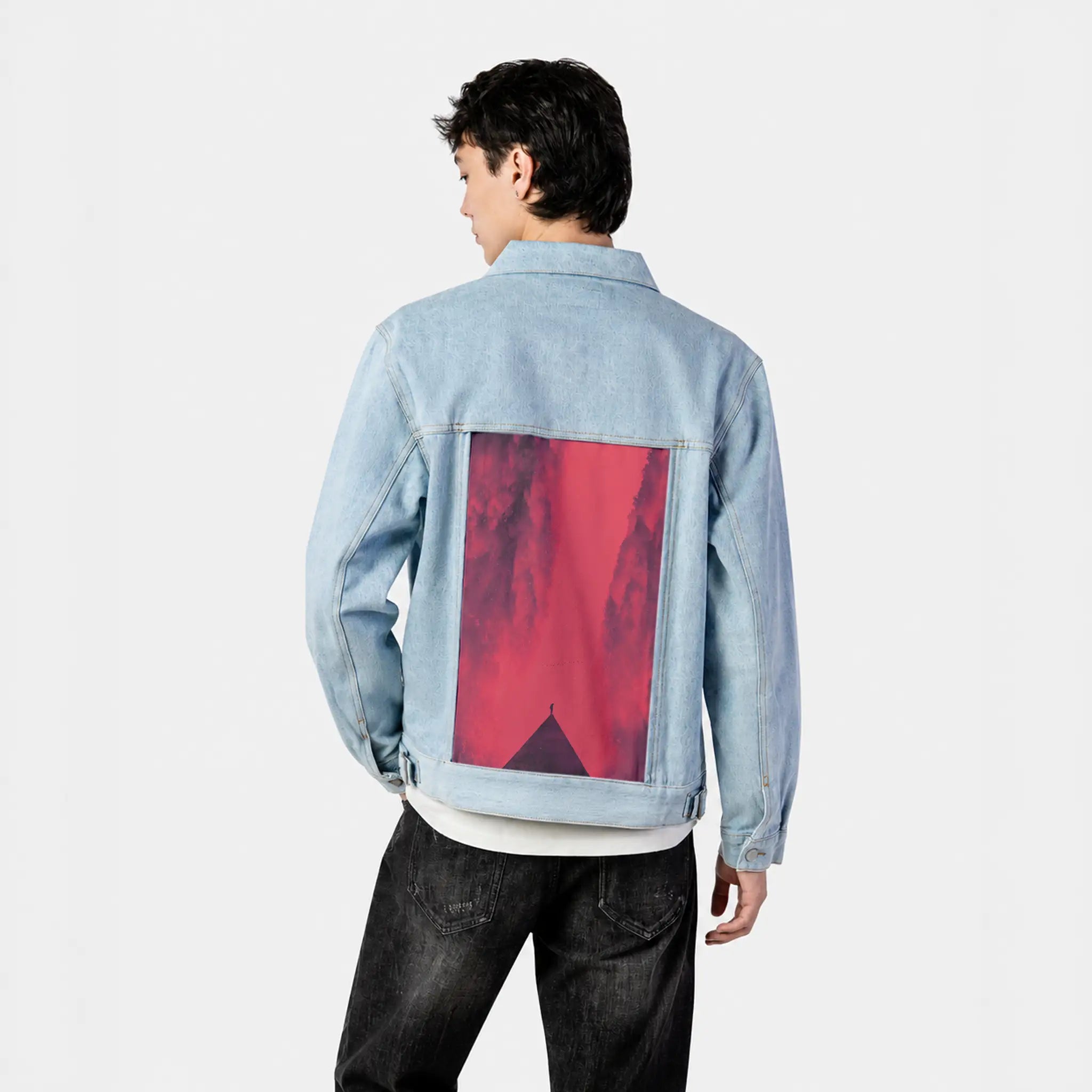 reddream patch on male og denim jacket in oceanside