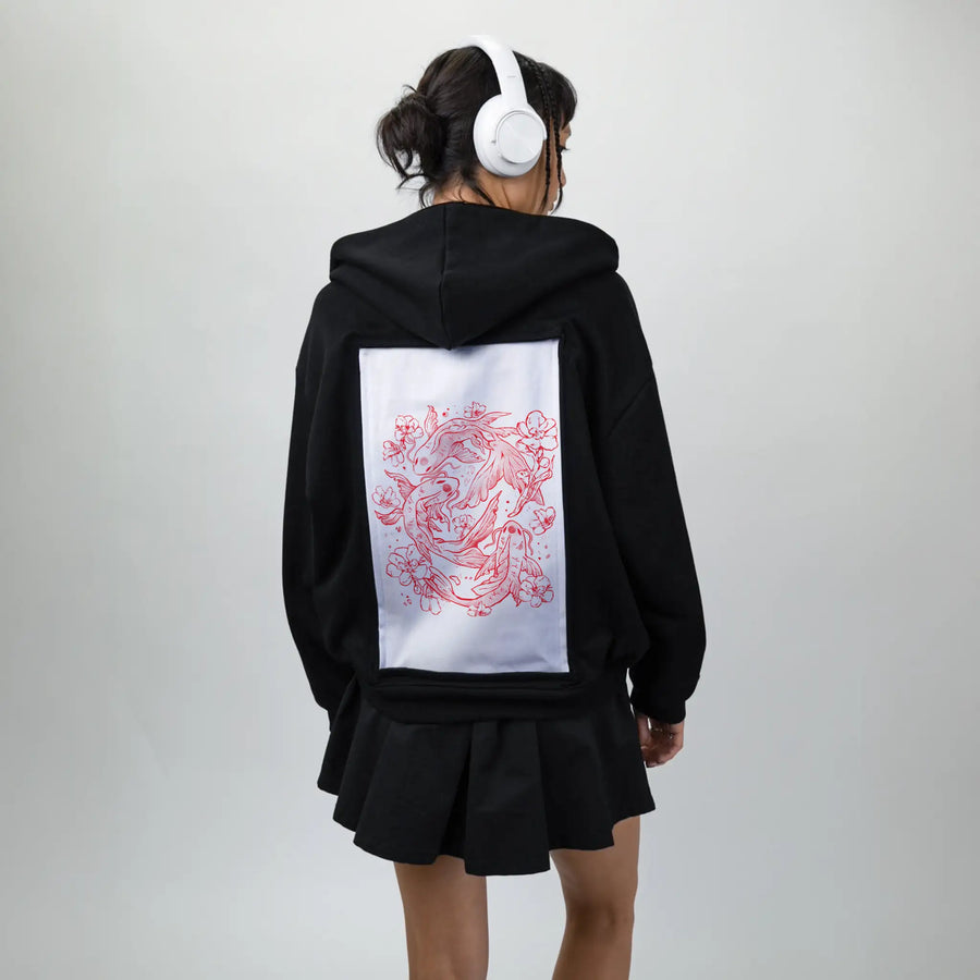 redkoi patch on female essential zip hoodie in after hours