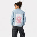 redkoi patch on female og denim jacket in oceanside