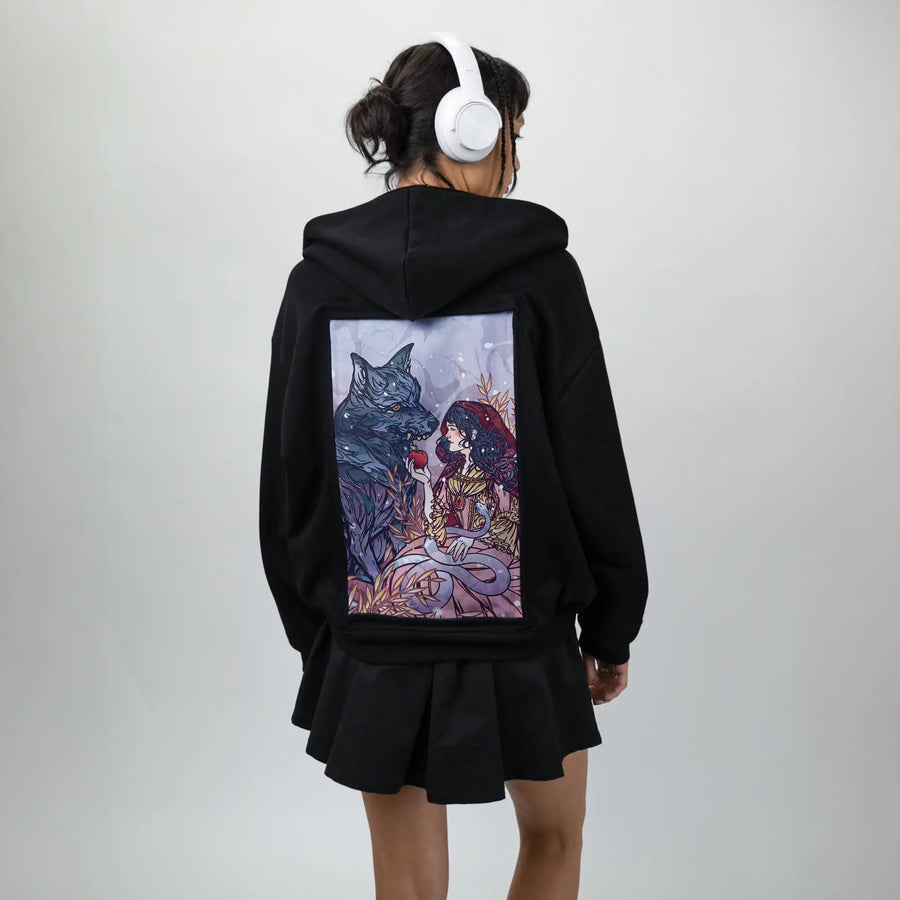 redridinghood patch on female essential zip hoodie in after hours