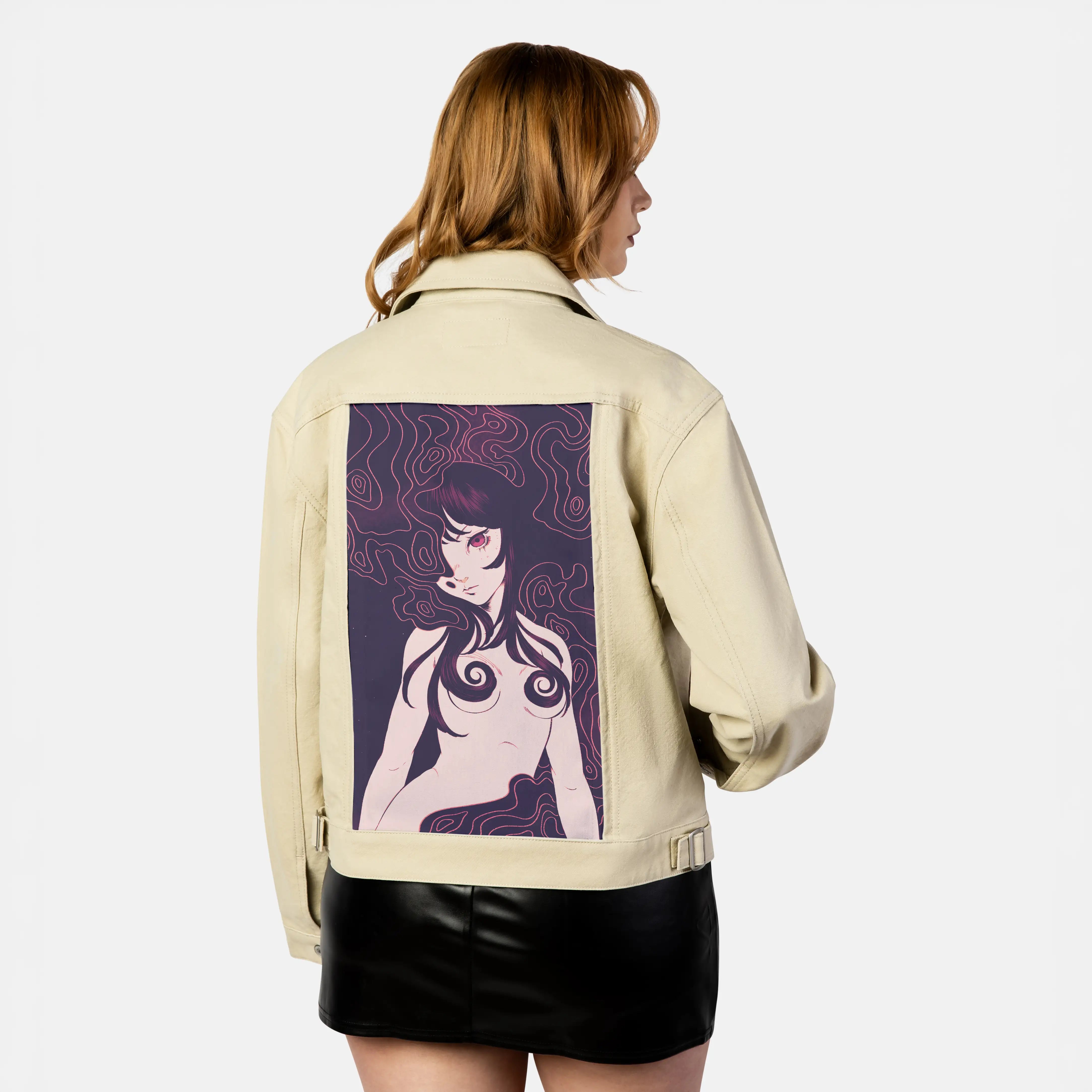 regret patch on female atelier canvas jacket in tan