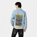 regulate patch on male og denim jacket in oceanside