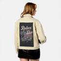 relaxwealldie patch on female atelier canvas jacket in tan