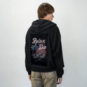 relaxwealldie patch on male essential zip hoodie in after hours
