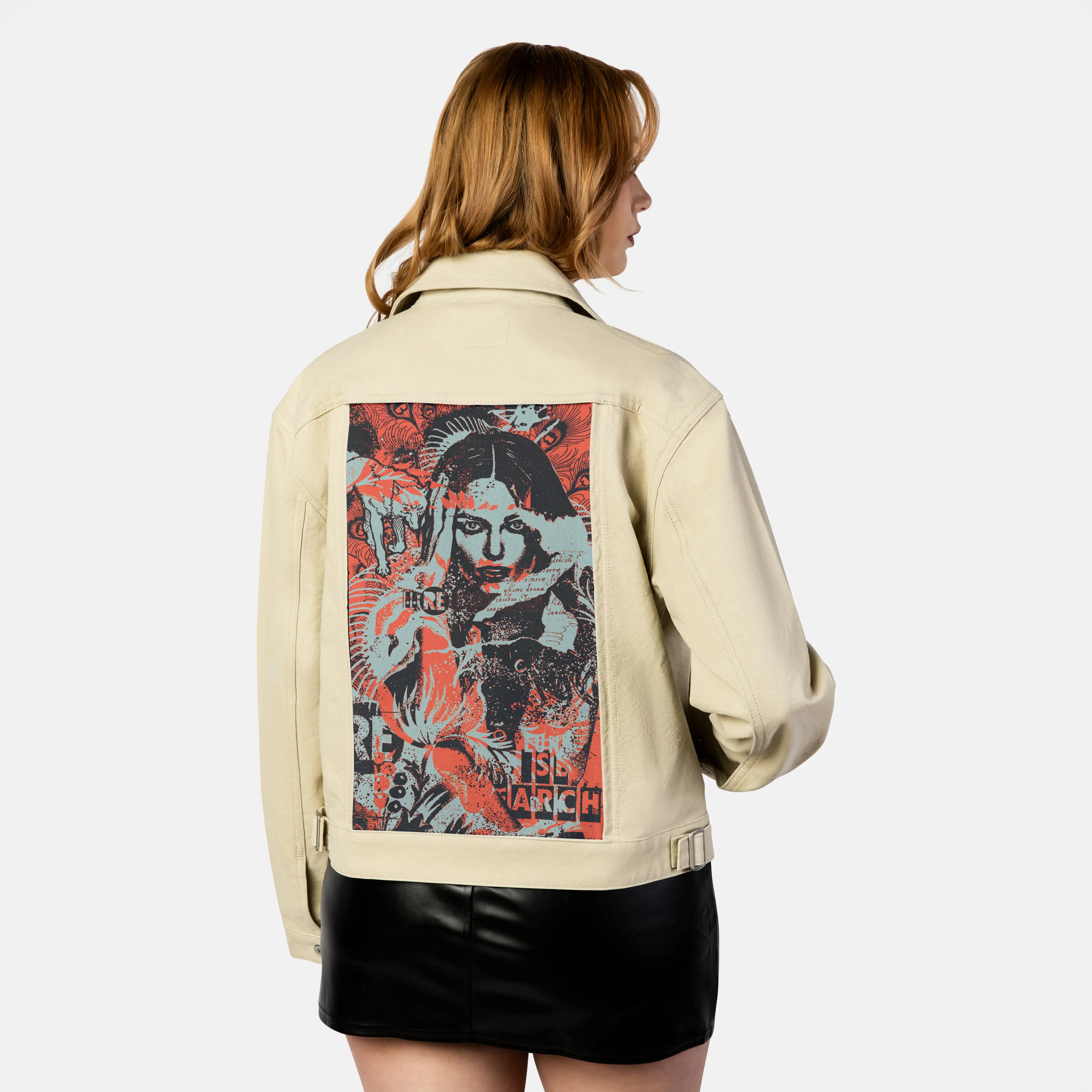 research patch on female atelier canvas jacket in tan