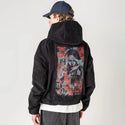 research patch on male retro cord hoodie in onyx