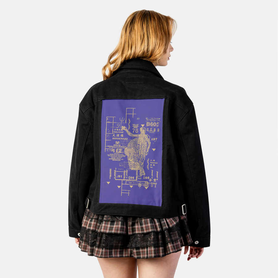 restaurant patch on female atelier canvas jacket in nightfall