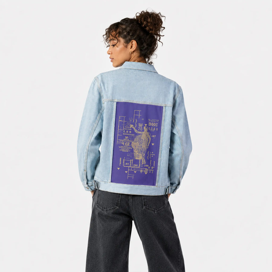 restaurant patch on female og denim jacket in oceanside