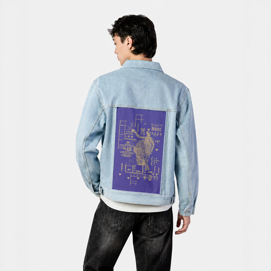 restaurant patch on male og denim jacket in oceanside